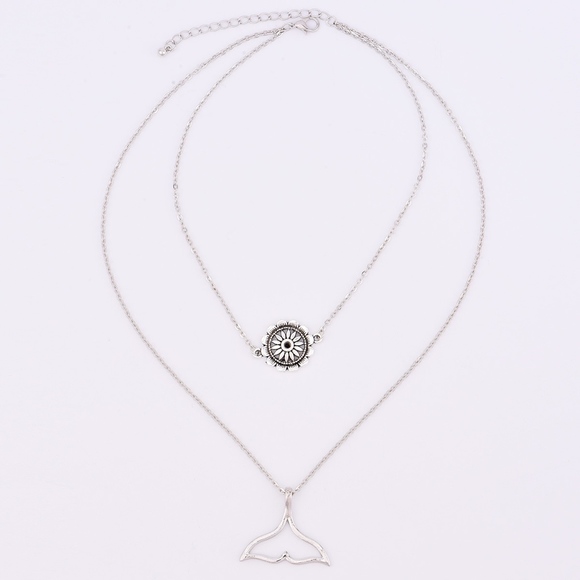 2 Layer Mermaid Whale Tail Necklace Silver - Picture 6 of 6